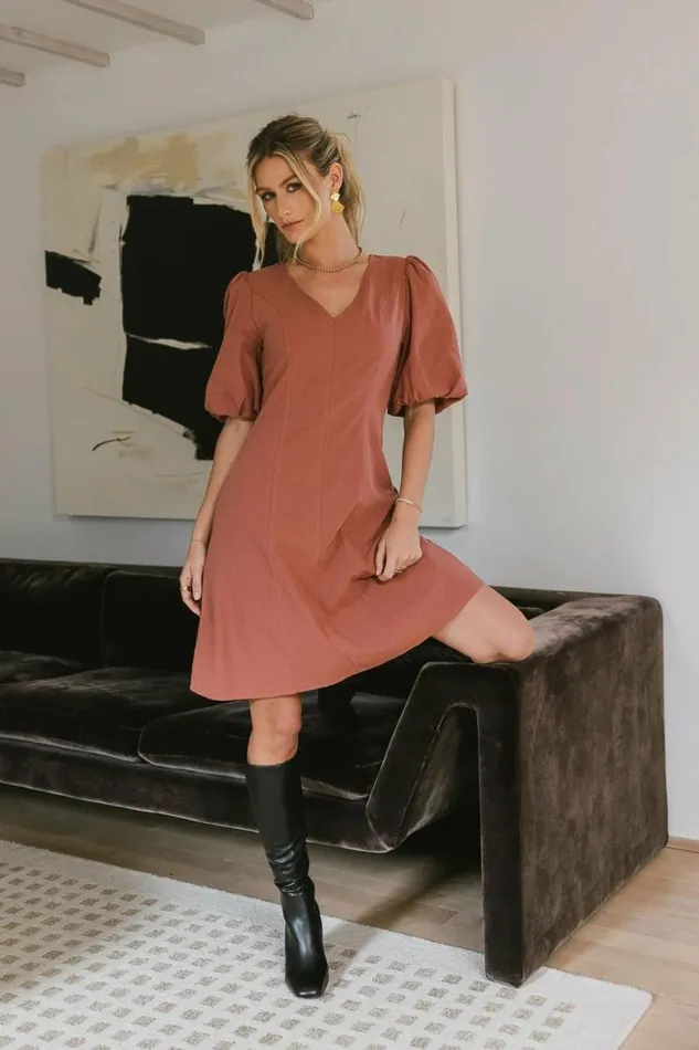 Kaylie Puff Sleeve Dress In Clay Clay Women Bohme Dresses