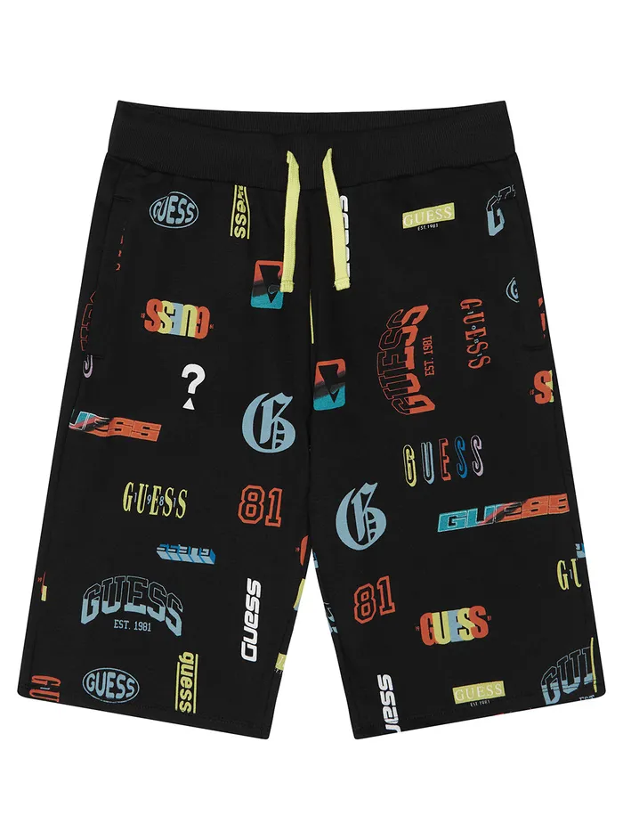 Kids Big Boy GUESS Black Logo Print Active Shorts 716