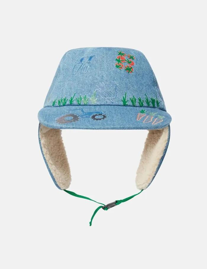 Kids Farmyard Embroidered Hat With Ear Flaps Blue Stella McCartney Shoes And Accessories