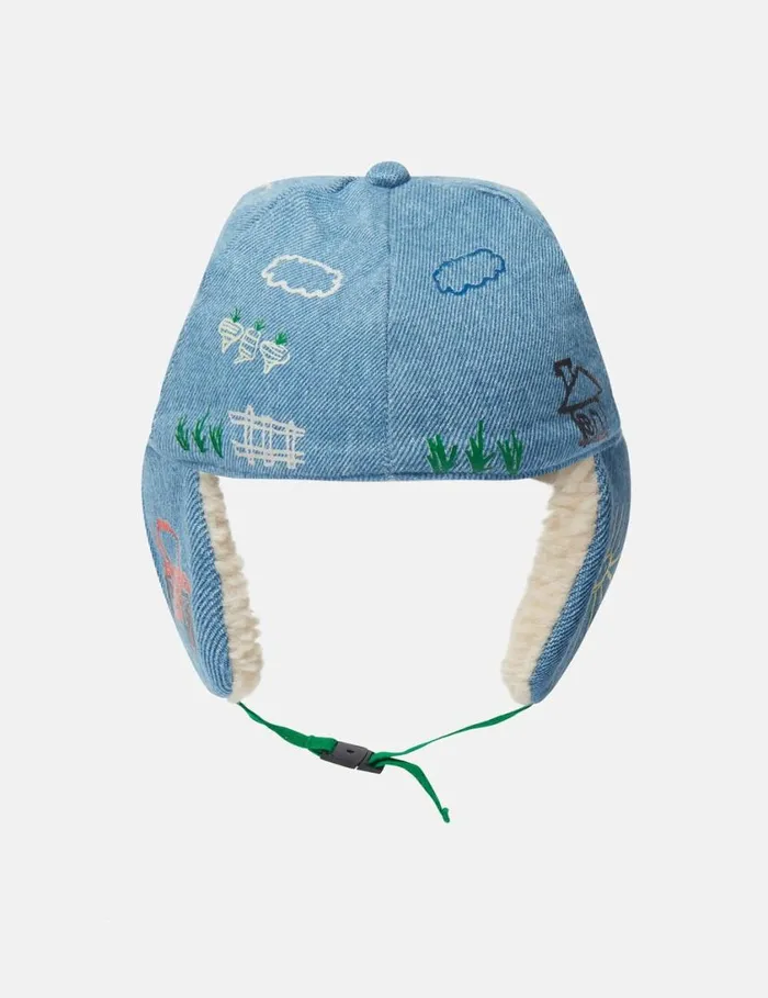 Kids Farmyard Embroidered Hat With Ear Flaps Blue Stella McCartney Shoes And Accessories Kids Farmyard Embroidered Hat With Ear Flaps Blue Stella McCartney Shoes And Accessories