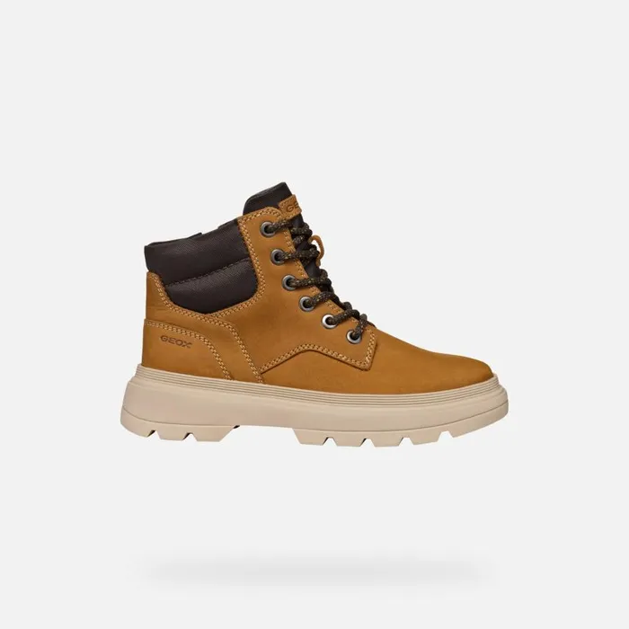 Kids Geox Boots KIDDARTAH BOY Dark YellowBrown Mid Calf Boots Dark Yellowbrown