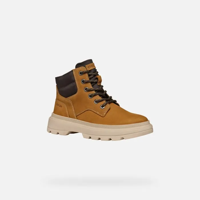 Kids Geox Boots KIDDARTAH BOY Dark YellowBrown Mid Calf Boots Dark Yellowbrown