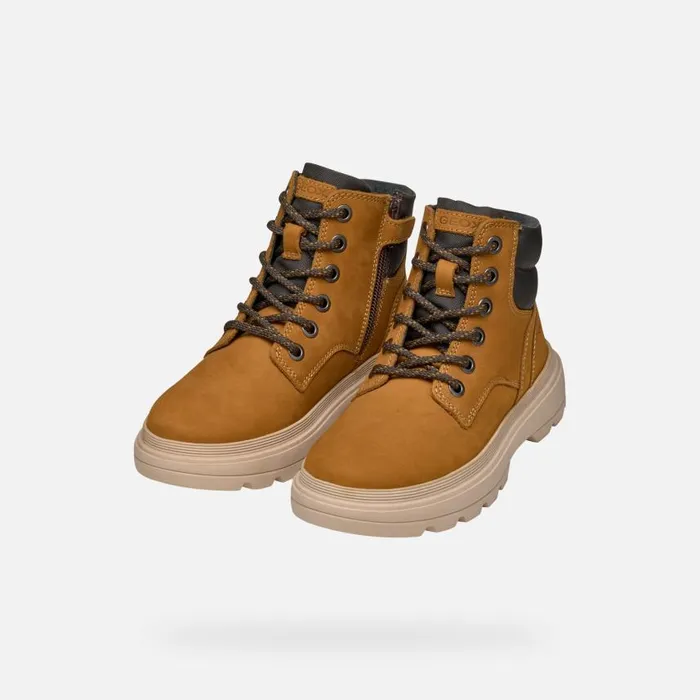 Kids Geox Boots KIDDARTAH BOY Dark YellowBrown Mid Calf Boots Dark Yellowbrown