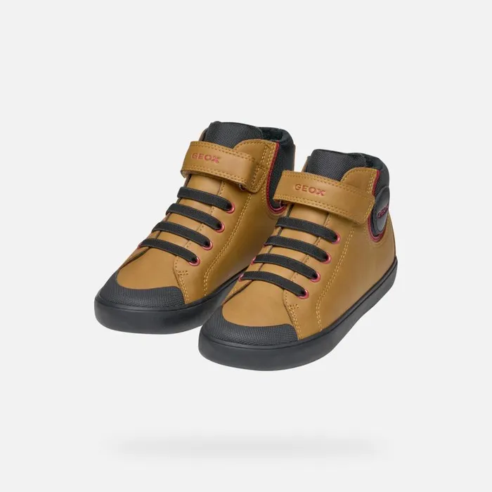 Kids Geox Sneakers GISLI BOY Dark YellowBlack High Top Sneakers Dark Yellowblack