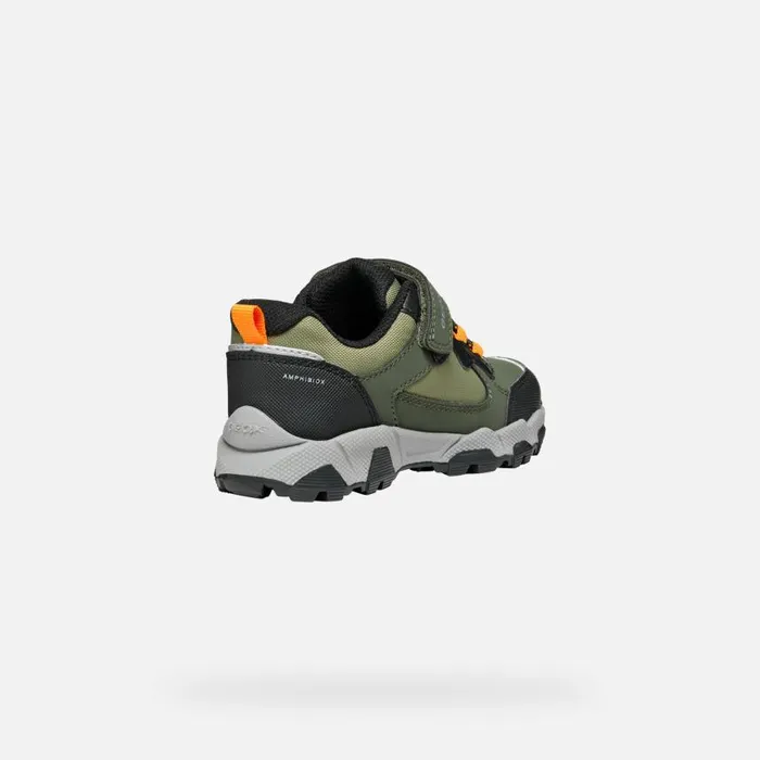Kids Geox Sneakers MAGNETAR ABX JUNIOR Dark GreenLight Orange Waterproof Trainers Dark Greenlight Orange