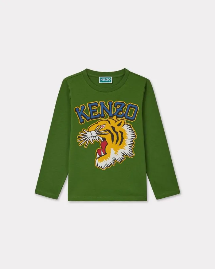 Kids Longsleeved Cotton Tshirt Olive Kenzo Tshirts And Sweatshirts