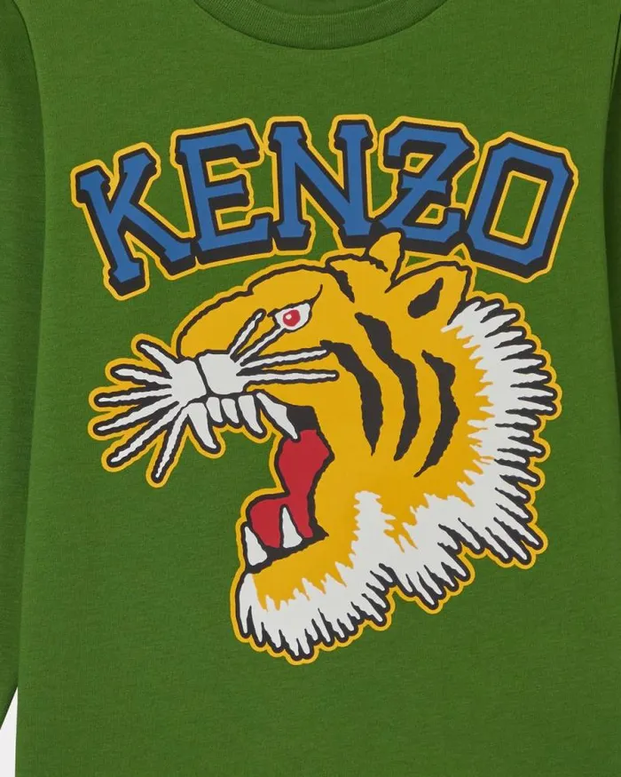 Kids Longsleeved Cotton Tshirt Olive Kenzo Tshirts And Sweatshirts