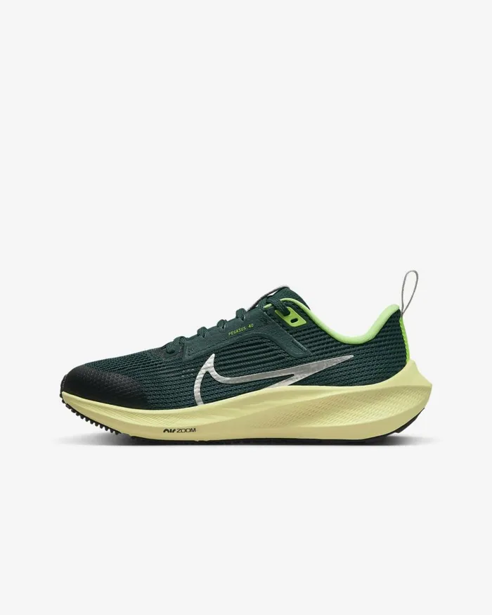 Kids Nike Running Air Zoom Pegasus 40 Deep Jungleluminous Greenlime Blastmetallic Platinum