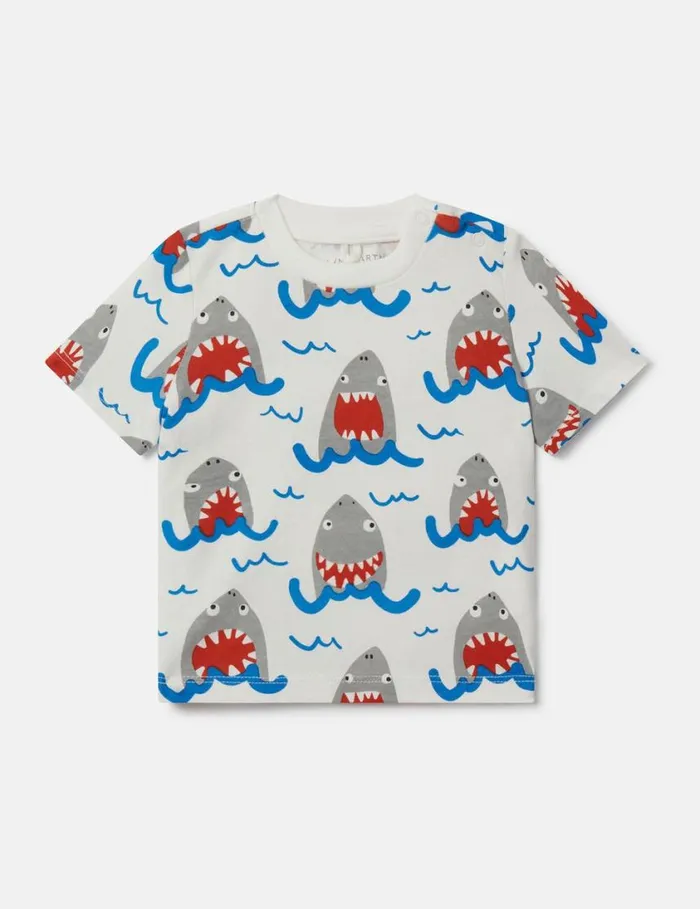 Kids Shark Print TShirt Ivory Stella McCartney TShirts And Sweatshirt