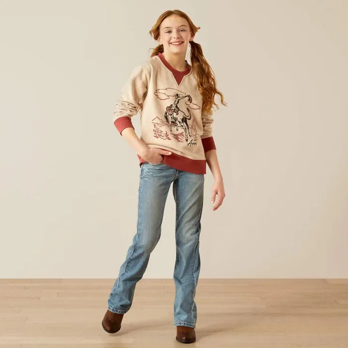 Kids Sweatshirts and Hoodies Ariat Bronc Junior Sweatshirt Oatmeal Heathermarsala Kids Sweatshirts and Hoodies Ariat Bronc Junior Sweatshirt Oatmeal Heathermarsala