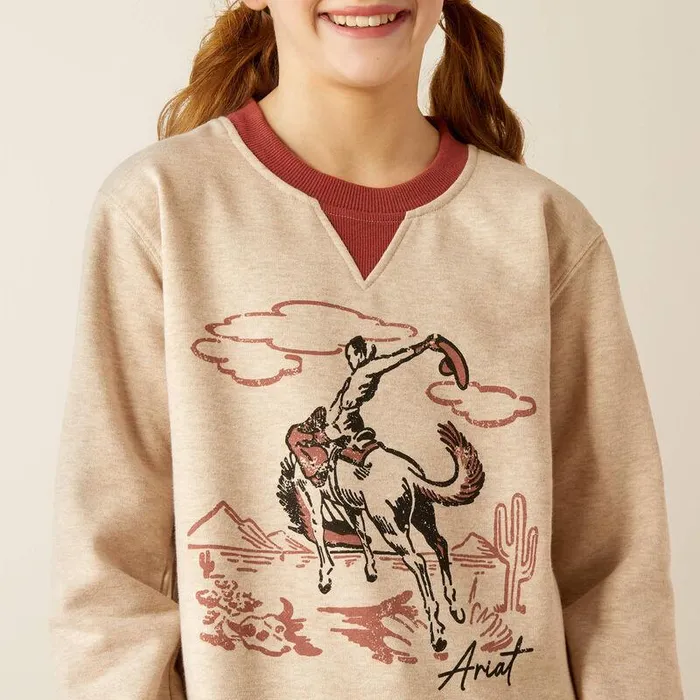 Kids Sweatshirts and Hoodies Ariat Bronc Junior Sweatshirt Oatmeal Heathermarsala Kids Sweatshirts and Hoodies Ariat Bronc Junior Sweatshirt Oatmeal Heathermarsala