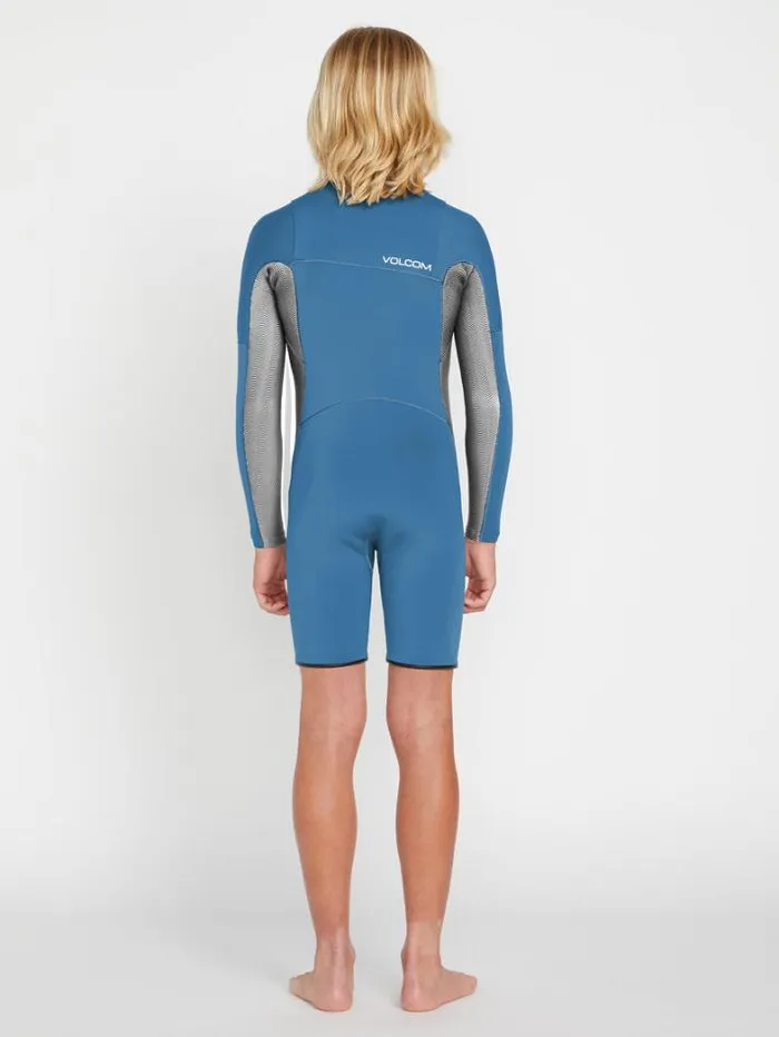 Kids Wetsuits Volcom Big Boys Modulator 2mm Chest Zip Long Sleeve Springsuit 8211 Cruzer Blue