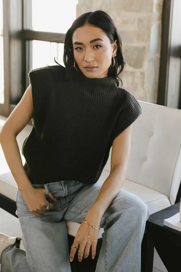 Kippa Shoulder Pad Sweater In Charcoal Charcoal Women Bohme Tops