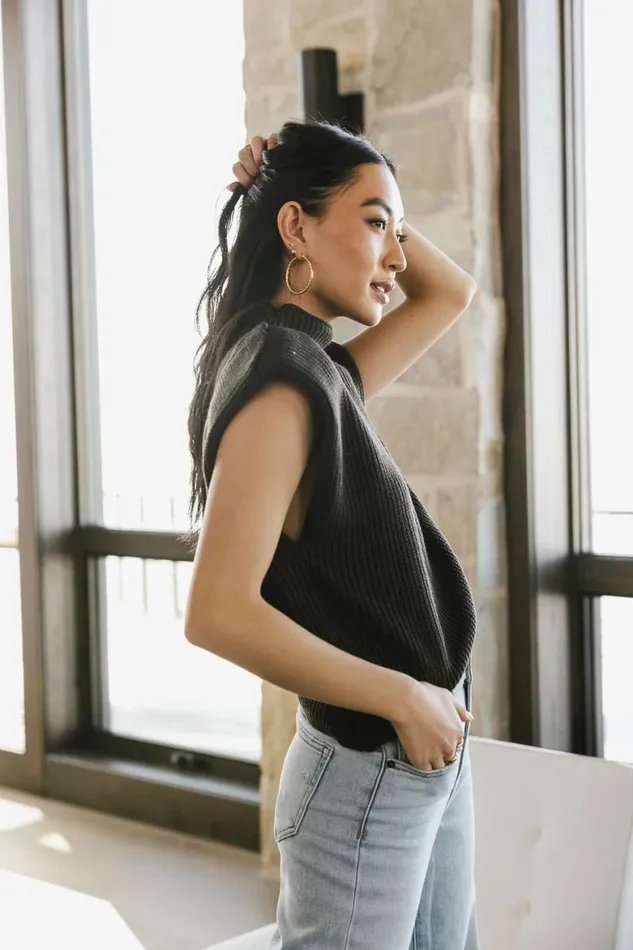 Kippa Shoulder Pad Sweater In Charcoal Charcoal Women Bohme Tops