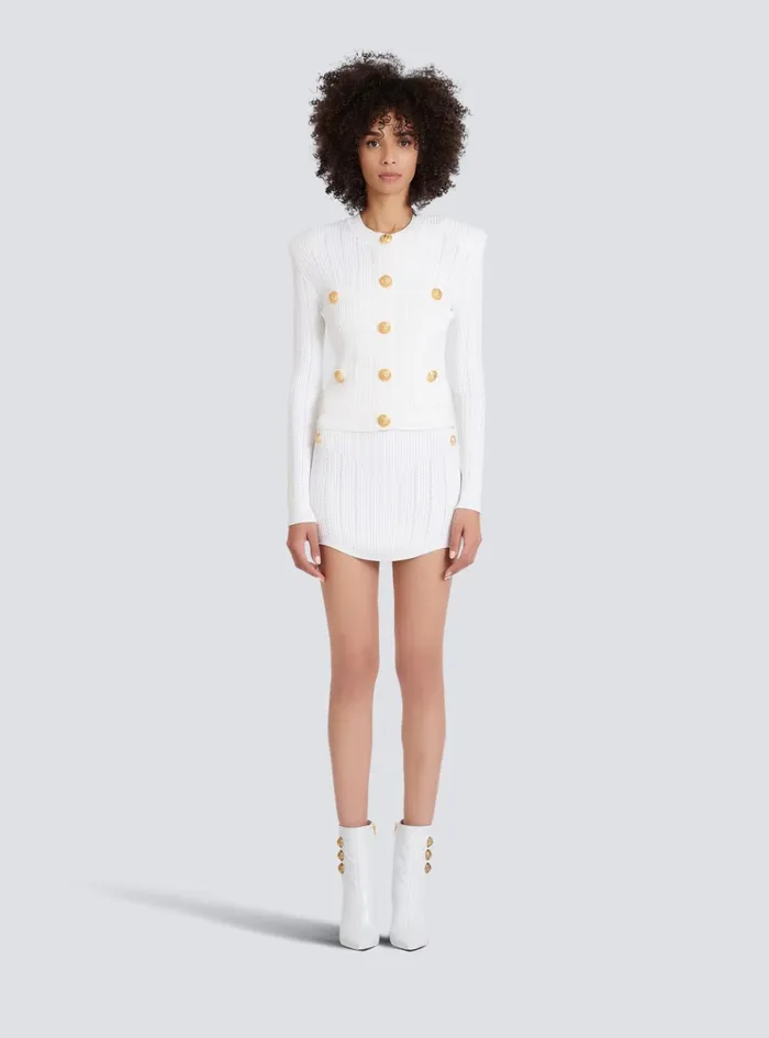 Knit Cardigan With Gold Buttons White Women Balmain Knitwear