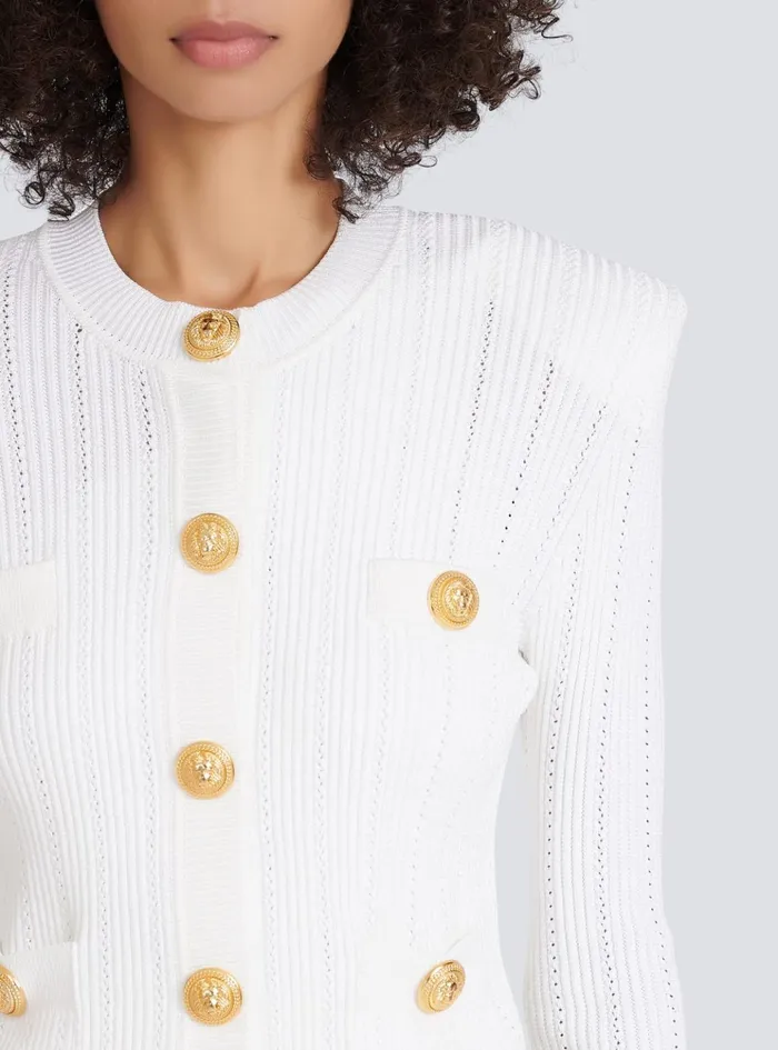 Knit Cardigan With Gold Buttons White Women Balmain Knitwear