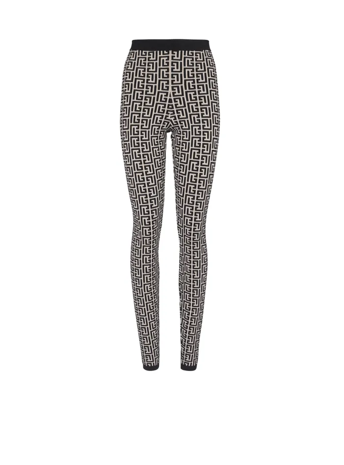 Knit Leggings With Monogram Black Women Balmain Trousers And Shorts
