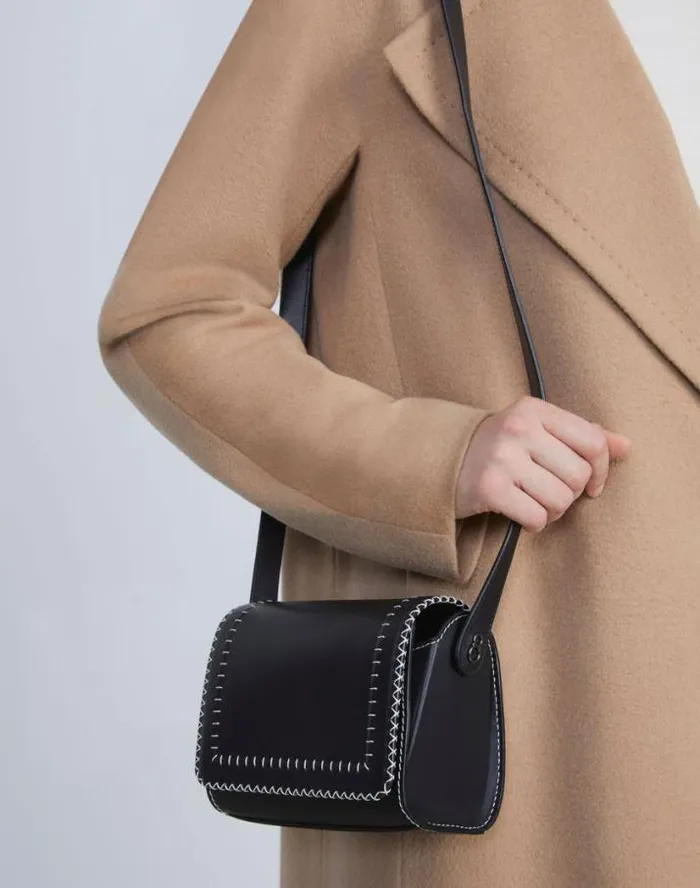 Lafayette 148 New York Calfskin Leather Saddle BagMini Black HandbagsReady To Wear Suits