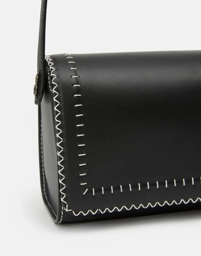 Lafayette 148 New York Calfskin Leather Saddle BagMini Black HandbagsReady To Wear Suits