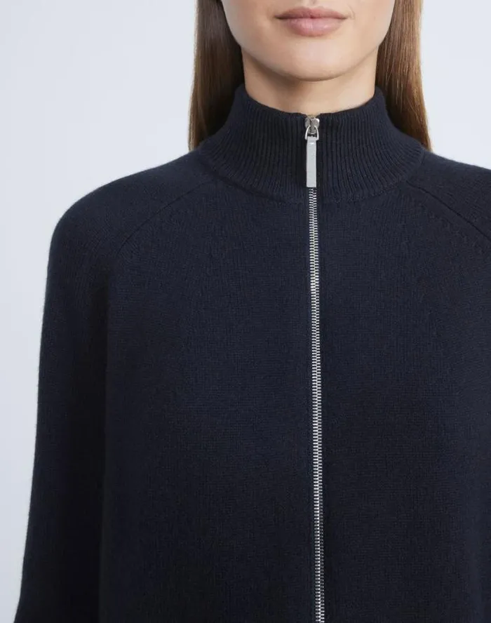 Lafayette 148 New York Cashmere Zip Front Cardigan Graphite Melange Ready To Wear Sweaters and Knits