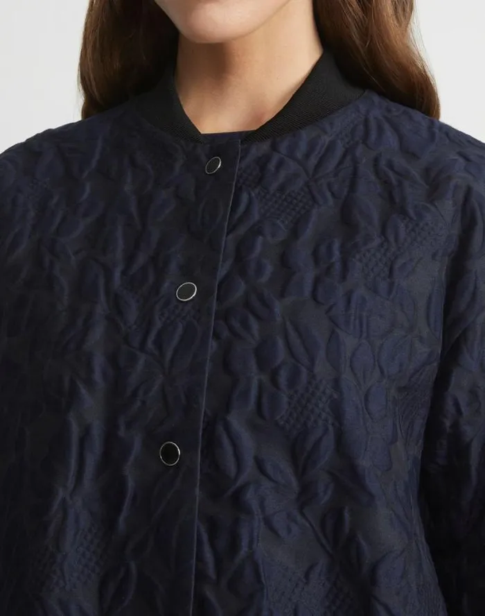 Lafayette 148 New York Flora Bloom Cloqu Jacquard CottonSilk Bomber Jacket Midnight Blue Ready To Wear Jackets and Blazers