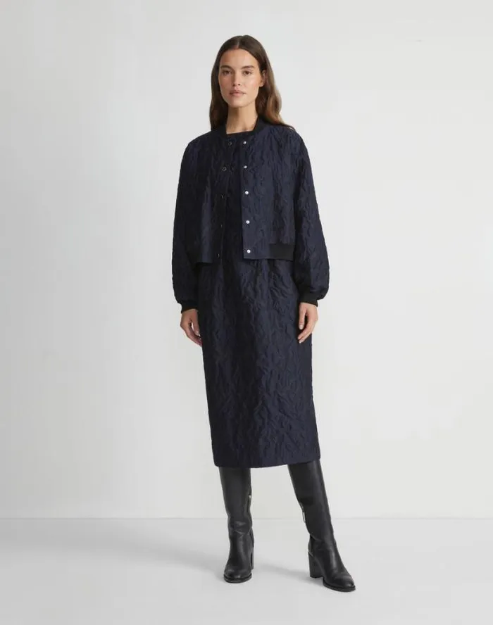 Lafayette 148 New York Flora Bloom Cloqu Jacquard CottonSilk Bomber Jacket Midnight Blue Ready To Wear Jackets and Blazers