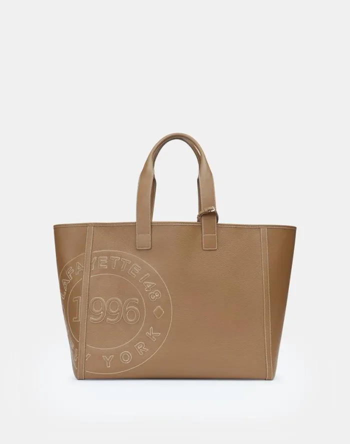 Lafayette 148 New York Grained Calfskin Leather Postmark L Tote Cadet Khaki Handbags Totes