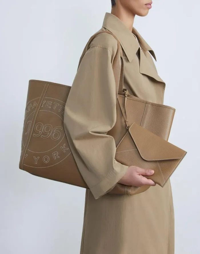 Lafayette 148 New York Grained Calfskin Leather Postmark L Tote Cadet Khaki Handbags Totes