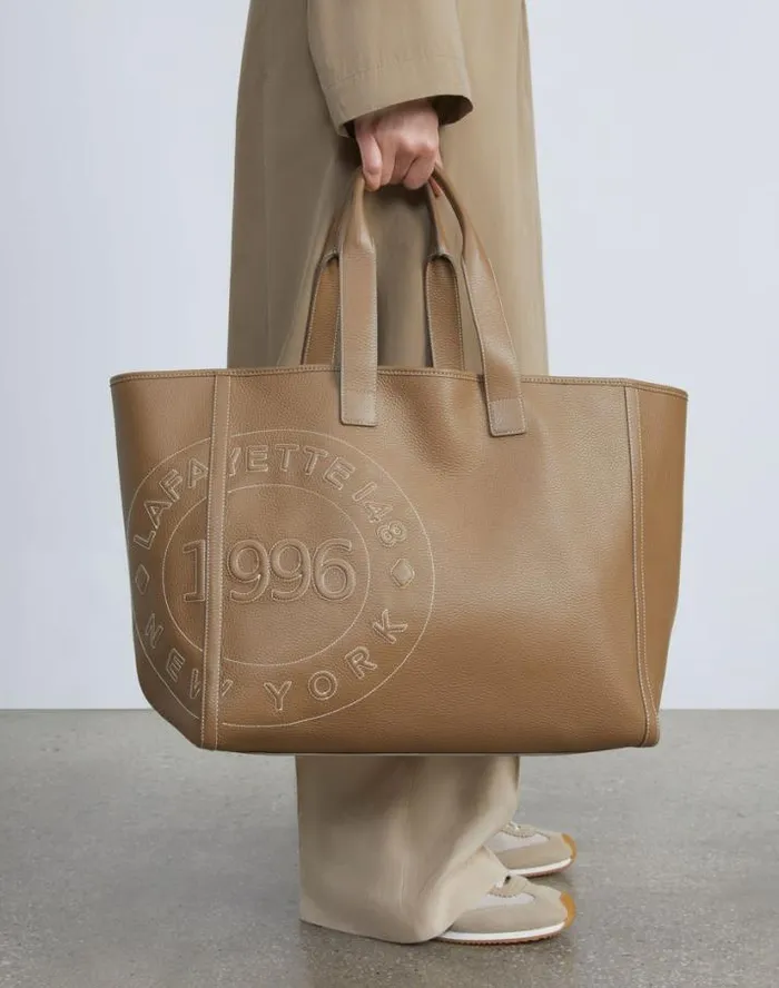 Lafayette 148 New York Grained Calfskin Leather Postmark L Tote Cadet Khaki Handbags Totes
