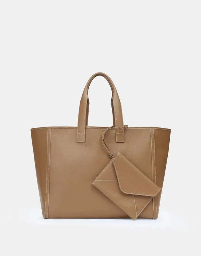 Lafayette 148 New York Grained Calfskin Leather Postmark L Tote Cadet Khaki Handbags Totes
