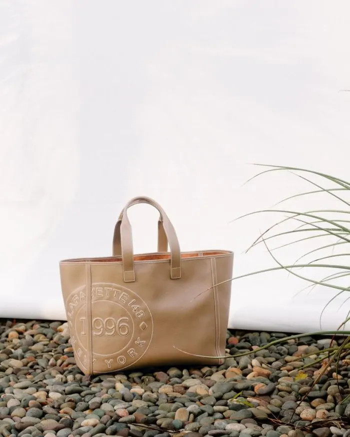 Lafayette 148 New York Grained Calfskin Leather Postmark L Tote Cadet Khaki Handbags Totes