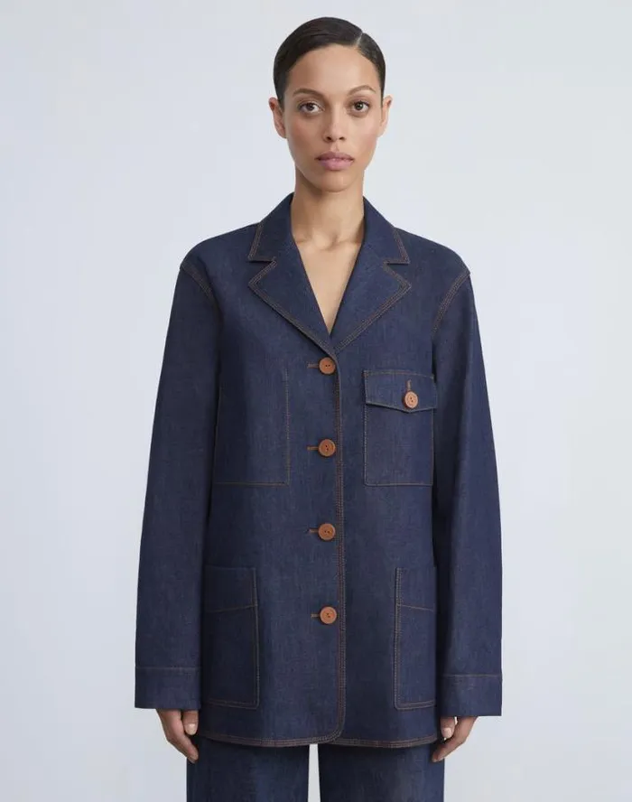 Lafayette 148 New York L148 Denim ALine Chore Jacket Shipyard Indigo Ready To Wear Jackets and Blazers