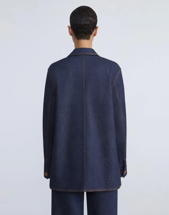 Lafayette 148 New York L148 Denim ALine Chore Jacket Shipyard Indigo Ready To Wear Jackets and Blazers