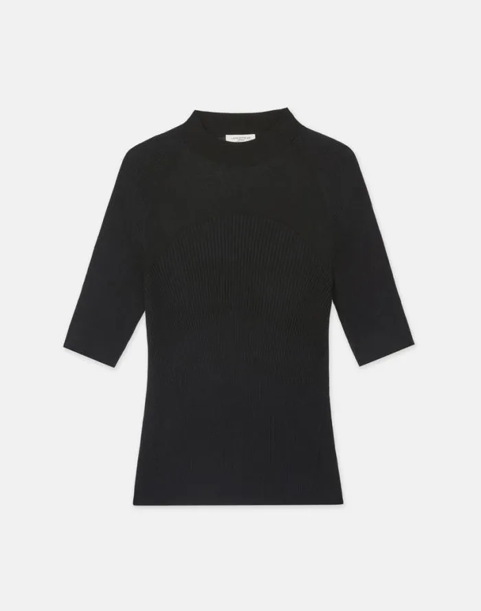 Lafayette 148 New York MerinoSilk Ribbed Sheer Yoke Sweater Black Ready To Wear Sweaters and Knits Lafayette 148 New York MerinoSilk Ribbed Sheer Yoke Sweater Black Ready To Wear Sweaters and Knits