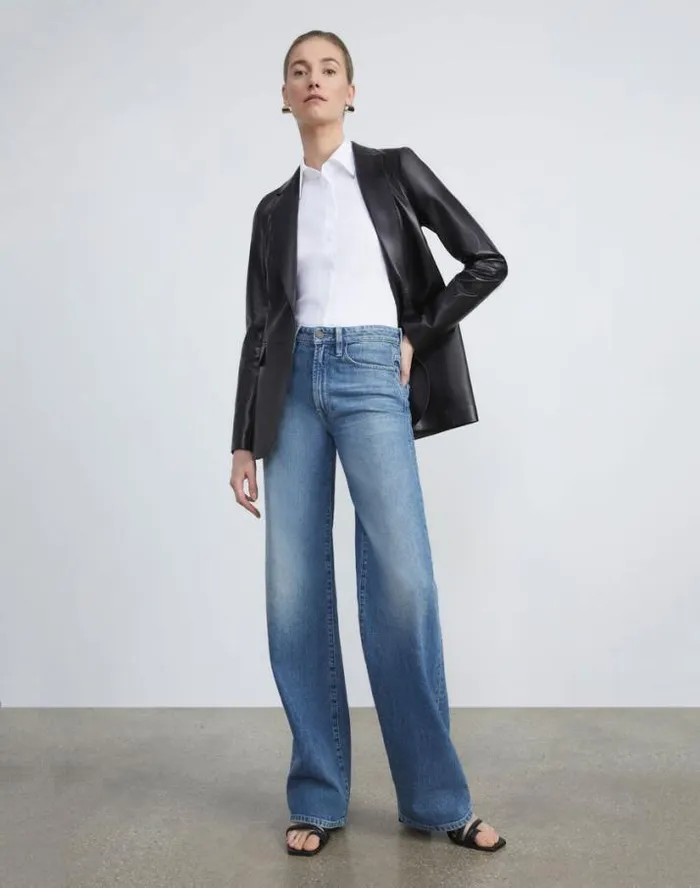 Lafayette 148 New York Nappa Leather Blazer Midnight Blue Ready To Wear Leathers and Suedes