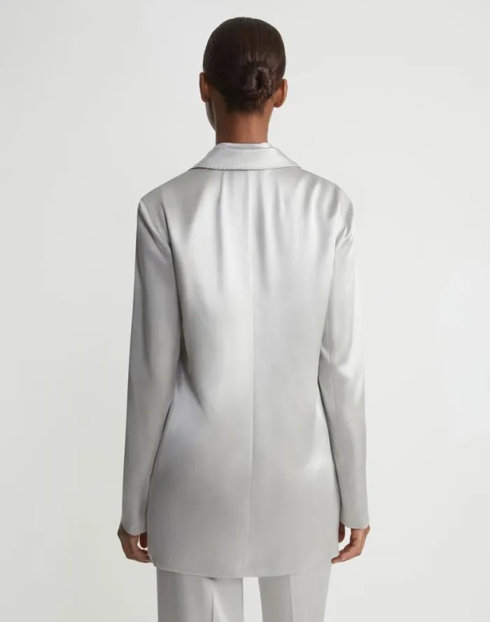 Lafayette 148 New York Satin Single Button Blazer Pale Grey Ready To Wear Jackets and Blazers