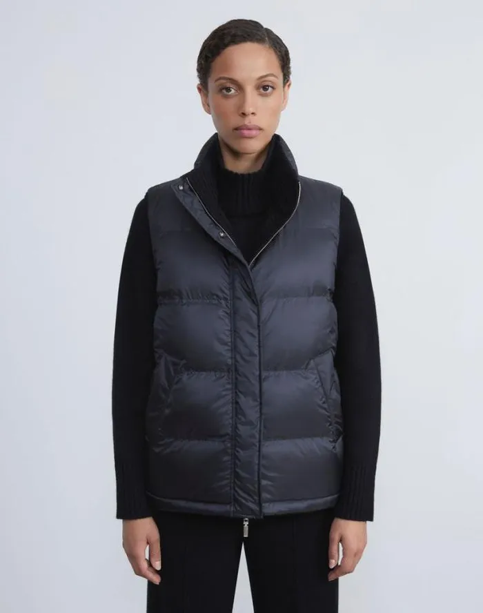 Lafayette 148 New York Wool Knit and Quilted Down Reversible Vest Black Ready To Wear Jackets and Blazers