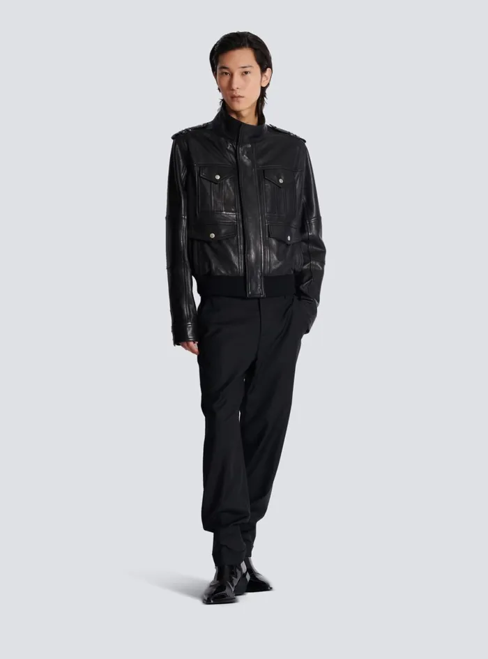 Lambskin Leather Jacket With 4 Pockets Black Men Balmain Outerwear
