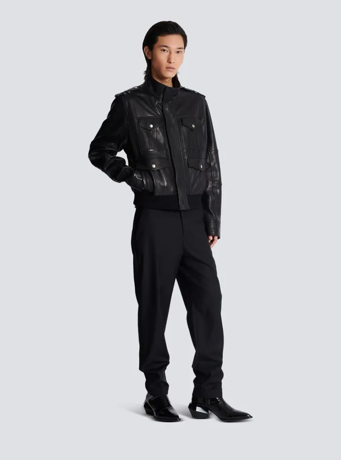 Lambskin Leather Jacket With 4 Pockets Black Men Balmain Outerwear