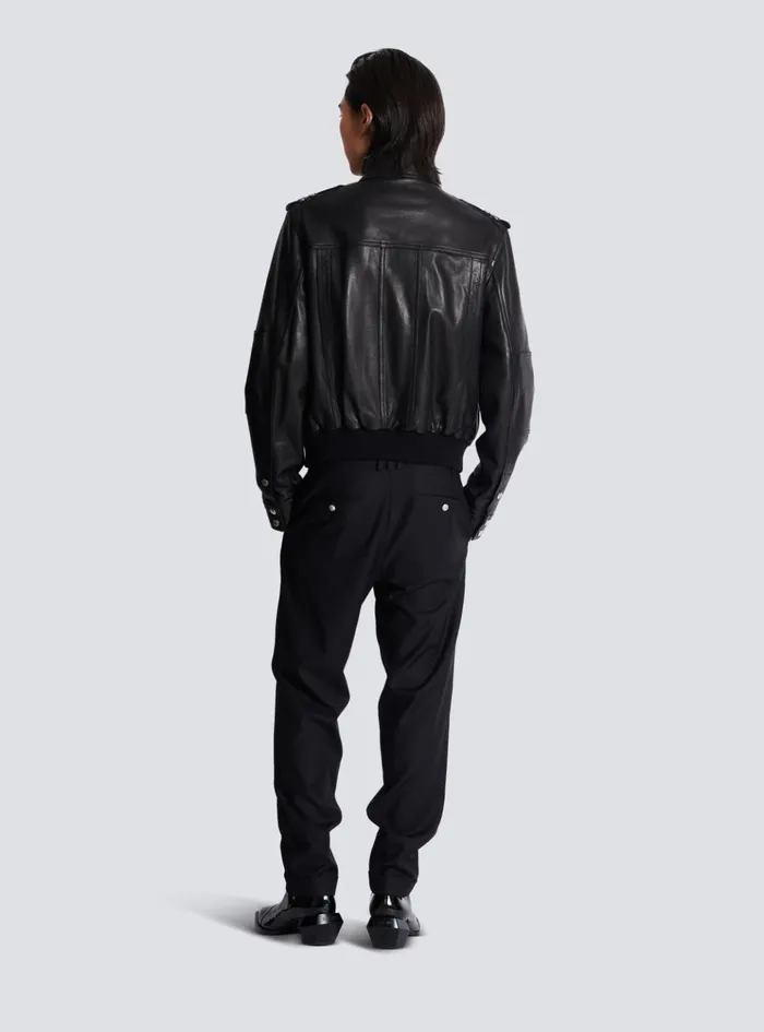 Lambskin Leather Jacket With 4 Pockets Black Men Balmain Outerwear
