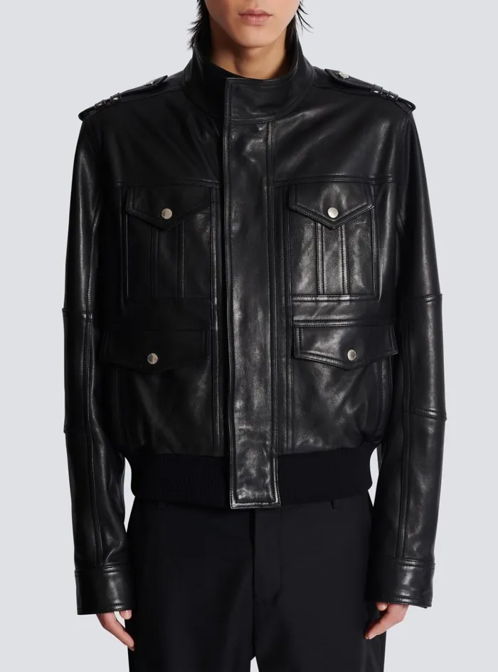 Lambskin Leather Jacket With 4 Pockets Black Men Balmain Outerwear