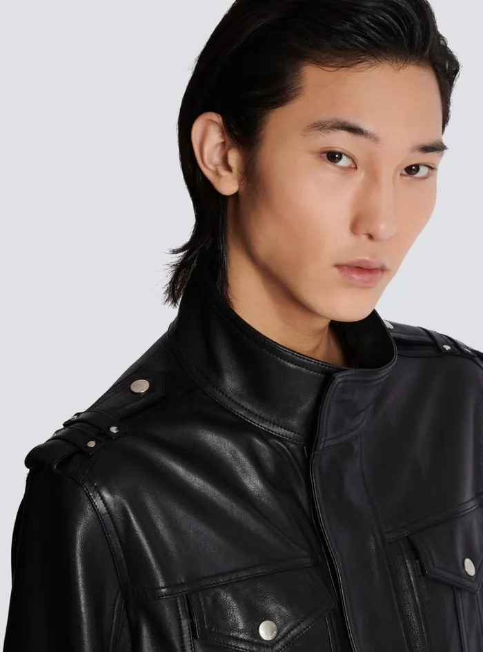 Lambskin Leather Jacket With 4 Pockets Black Men Balmain Outerwear