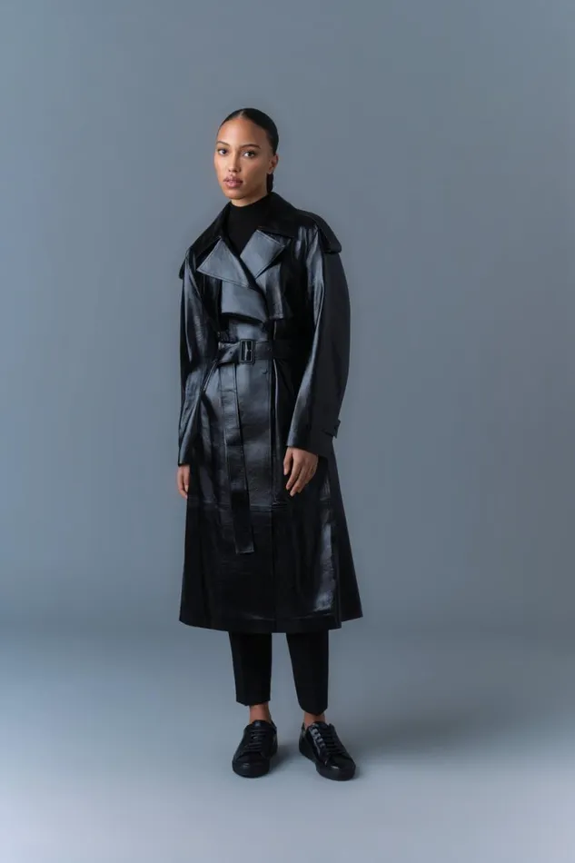 Leather Jackets Women Mackage CARMELA Leather Trench With Belt Black