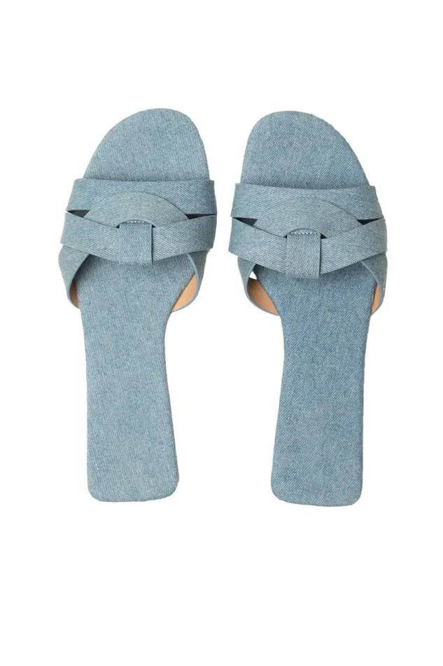 Lilly039s Kloset Denim Women Nessa Flat Cross Sandals Denim