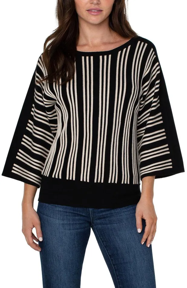 Liverpool Los Angeles 34 DOLMAN SLEEVE SWEATER Black Ecru Stripe Women SWEATERS