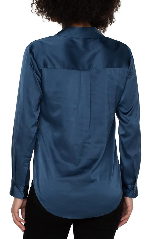 Liverpool Los Angeles BUTTON UP WOVEN BLOUSE Shibori Blue Women WOVEN TOPS