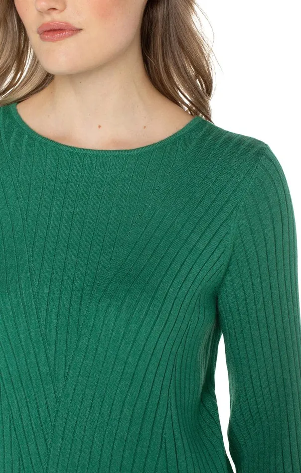 Liverpool Los Angeles CREW NECK SWEATER WITH TRANSFER RIB DETAIL Emerald Heather Women SWEATERS