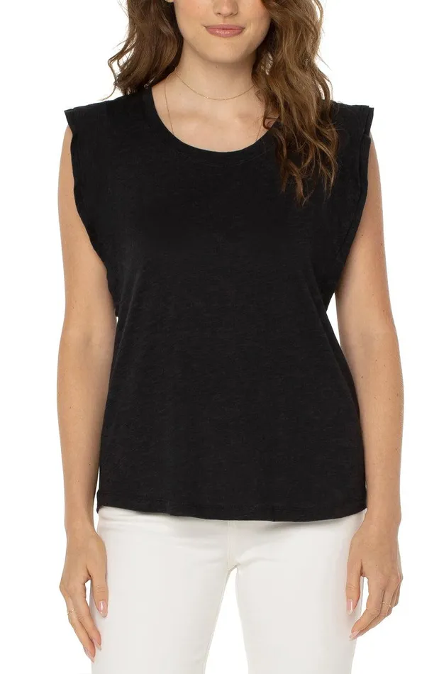 Liverpool Los Angeles DOUBLE FLUTTER SLEEVE KNIT TOP Black Women TSHIRTS
