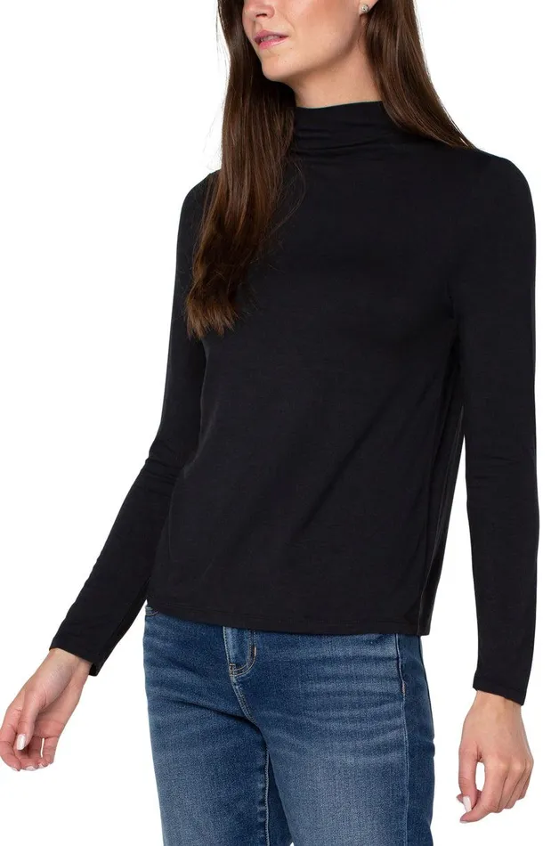 Liverpool Los Angeles MOCK NECK LONG SLEEVE KNIT TOP Black Women KNIT TOPS