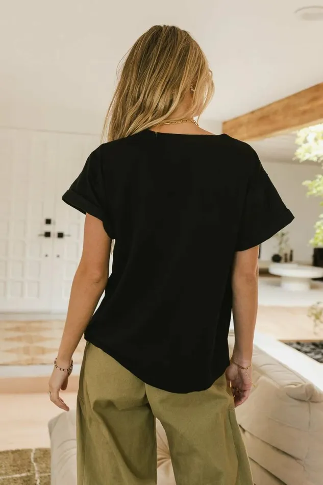 Logan Contrast Top In Black Black Women Bohme Tees and Tanks